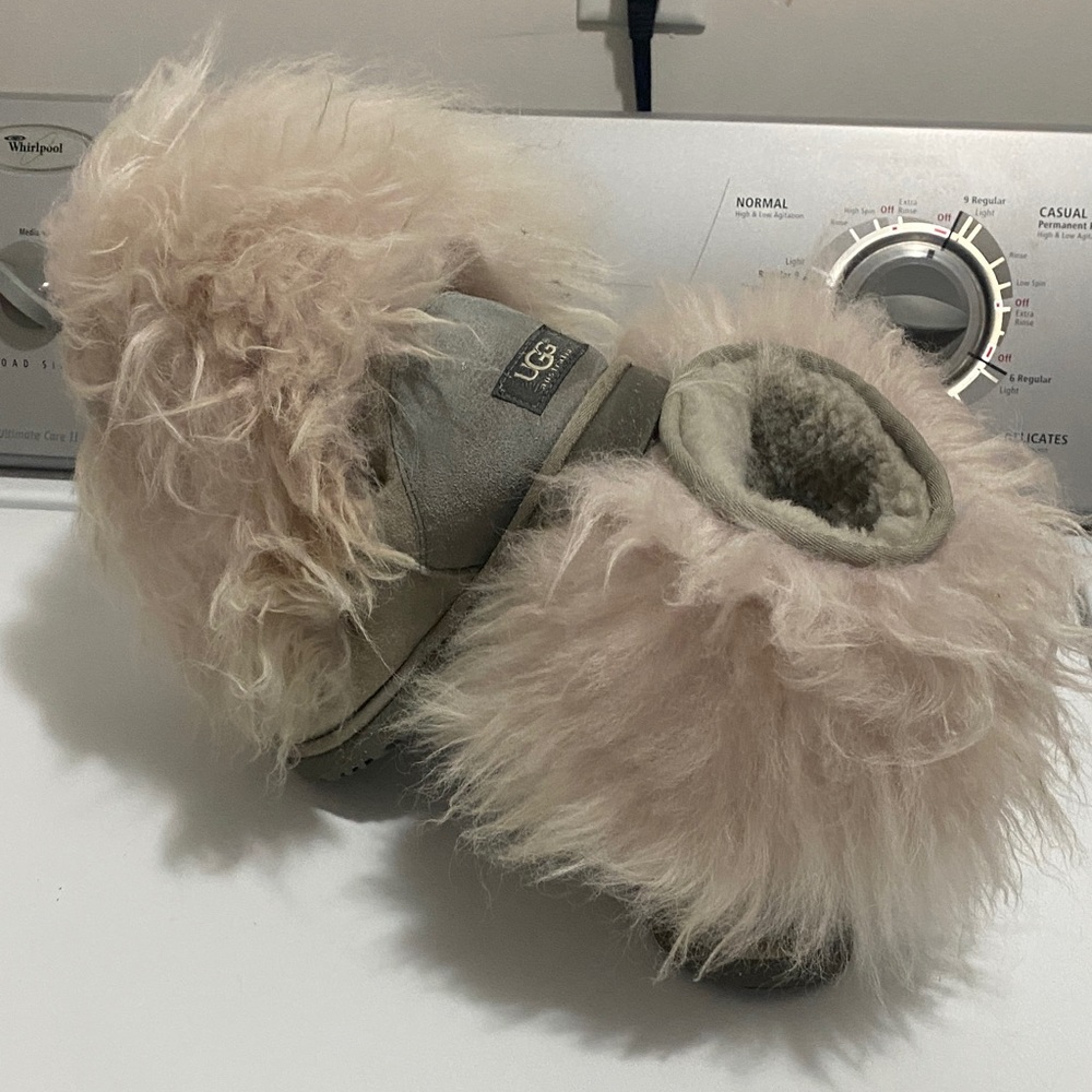 UGG Fluffy Tan and Gray Ankle Booties